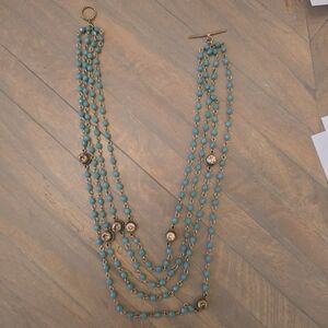 Virgins Saints and Angels Turquoise and Gold Beaded Necklace